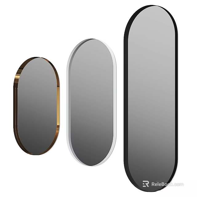 Decorative Oval And Rectangular Mirrors With Gold White Black Frames For Home Decor 3d model 