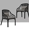 Modern Outdoor Leisure Chairs With Black Woven Frame And Gray Cushions