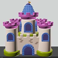 Cartoon Style Castle Building With Pink Towers Purple Roof White Walls And Green Base