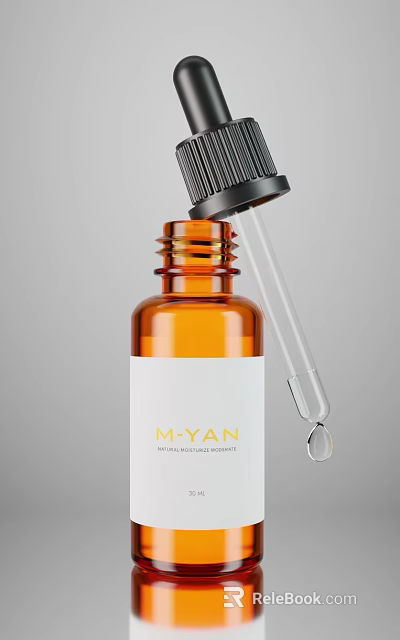 Natural Extracts Essence Perfume Cosmetics in Amber Glass Bottle with Dropper 3d model 