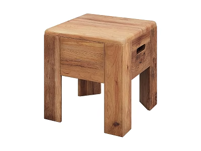 Natural Solid Wood Square Stool With Sturdy Legs And Side Opening Design 3d model