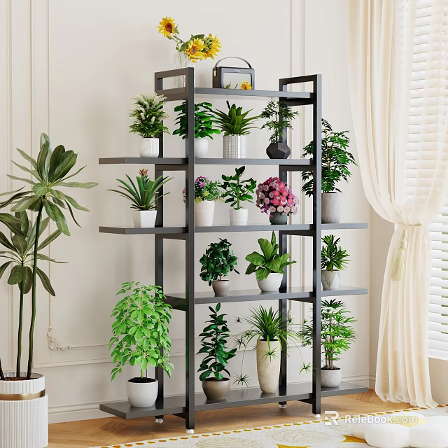 Indoor Multi Tier Plant Stand With Various Green Plants 3d model 