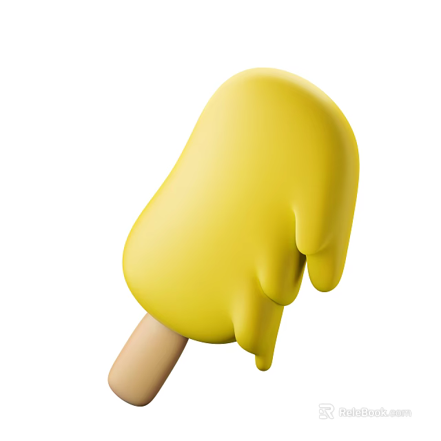 Tasty Yellow Melting Popsicle on Wooden Stick Perfect Summer Frozen Treat 3d model 