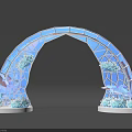 Transparent Glass Archway With Geometric Patterns And Blue Decorative Bases 3d model