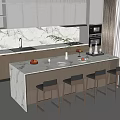 Modern Kitchen Bar Counter Interior With Marble Top And Wooden Bar Stools