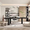 Study Desk and Chair Bookshelf Shelf Floor Lamp Single Chair Desk Lazy Sofa Ornaments 3d model