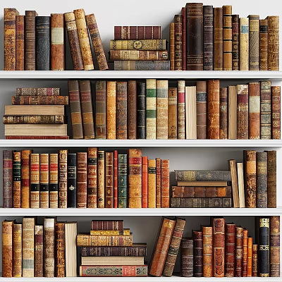 Vintage Books Collection On Wooden Shelves With Colorful Bindings And Stacked Volumes 3d model