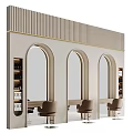 Modern Elegant Mall Store Interior With Arched Mirrors Chairs And Shelves With Bottles