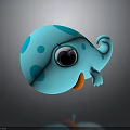 Cute Blue Spotted Cartoon Creature with Large Eyes Orange Mouth and Curled Tail