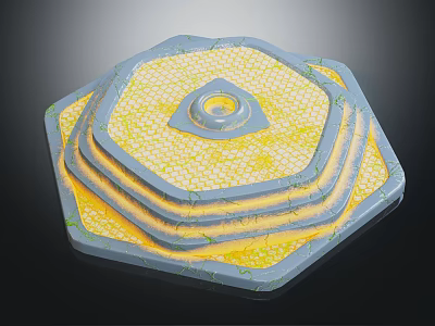 Layered Octagonal Scene Component With Yellow Gray Grid Texture And Central Circular Hole 3d model