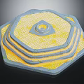 Layered Octagonal Scene Component With Yellow Gray Grid Texture And Central Circular Hole