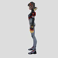 Game Movie Character In Tech Inspired Futuristic Gray Combat Suit With Red Accents Flaming Hands