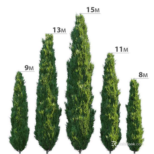 Decorative Ornament Set With Various Heights 13M 11M 9M 8M Green Plants 3d model 