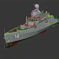 Modern Warship with Hull Number 12 Gray Exterior Radar Antenna and Sleek Design