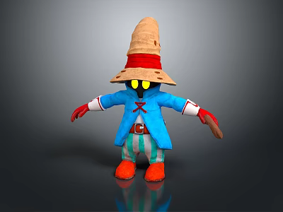 Cartoon Game Character With Straw Hat Yellow Eyes Blue Coat And Striped Pants 3d model
