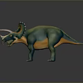3D Character Triceratops with Green Yellow Color Detailed Horns and Frill Model