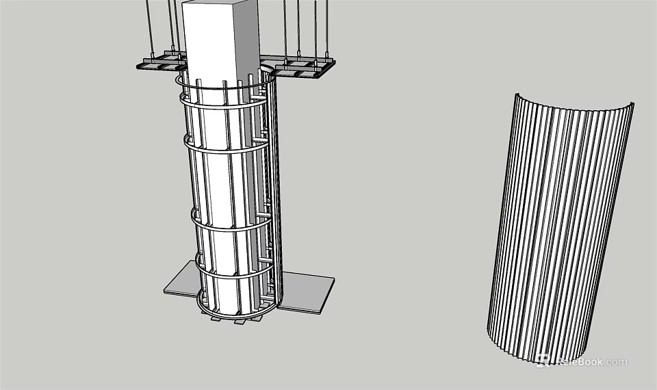 Reinforced Structural Column With Steel Frame Square Base Support And Formwork Design 3d model 