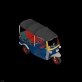 Blue Yellow Three Wheeled Motorcycle With Black Canopy Red Green Seats Red Box