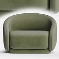 Green Velvet Single Seater Sofa With Curved Design And Modern Minimalist Style