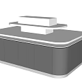 Modern Display Cabinet Shelving With White Countertop And Grey Cabinet Doors