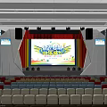 Vibrant Stage Performance With Red Curtains Performers And Audience Seats In Venue