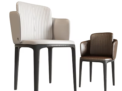 White And Brown Leisure Chairs With Vertical Striped Backrest And Rounded Armrests 3d model