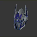 Game Movie Character Silver Blue Robot Head with Mechanical Mask and Metallic Texture