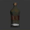 Ornamental Glass Bottle With Wooden Cork Copper Green Decoration And Red Square Section