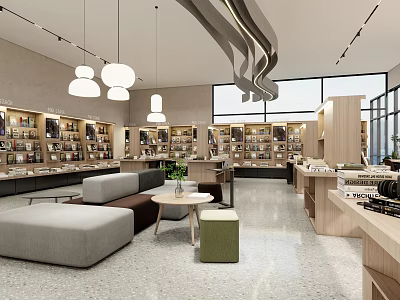 Modern Book Art Interior Design With Reading Area Bookshelves Sofa And Large Windows 3d model