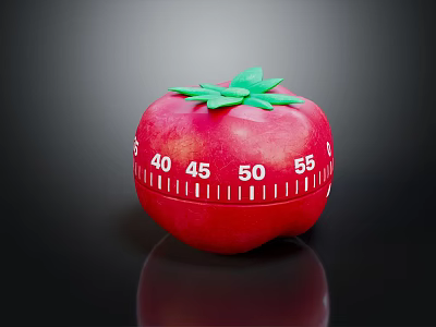 Red Tomato Shaped Kitchen Timer With Numbers Scale And Green Leaf Top 3d model