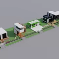 Modern Residential Container Buildings Row With Lawn Pathways Stairs And Balconies