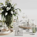 Elegant Dinnerware Set With Plates Glasses Tulips Vase Candles Placemats And Cutlery