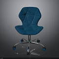 Stylish Blue Velvet Chair With Unique Design And Metal Base Wheels