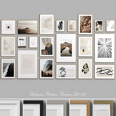 Stylish Gallery Picture Frames Set Featuring Various Art Prints For Wall Decor 3d model