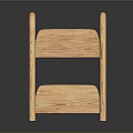 Wooden Two Tier Shelf With Curved Armrests And Light Wood Tone On Black Reflective Surface