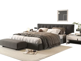 Modern Double Bed Master Bedroom Bed Nightstand 3d model