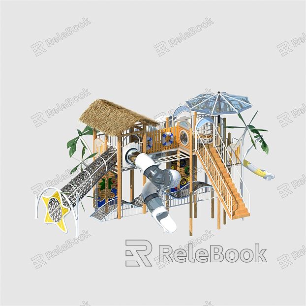 Modern Slide Thatched House Head Amusement Slide model