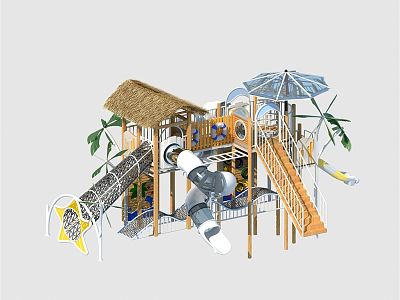 Modern Slide Thatched House Head Amusement Slide model