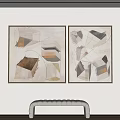 Two Abstract Geometric Decorative Paintings On Light Colored Wall For Modern Home 3d model