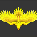 3D Yellow Phoenix Character Standing With Red Patterns And Shining Spread Wings 3d model