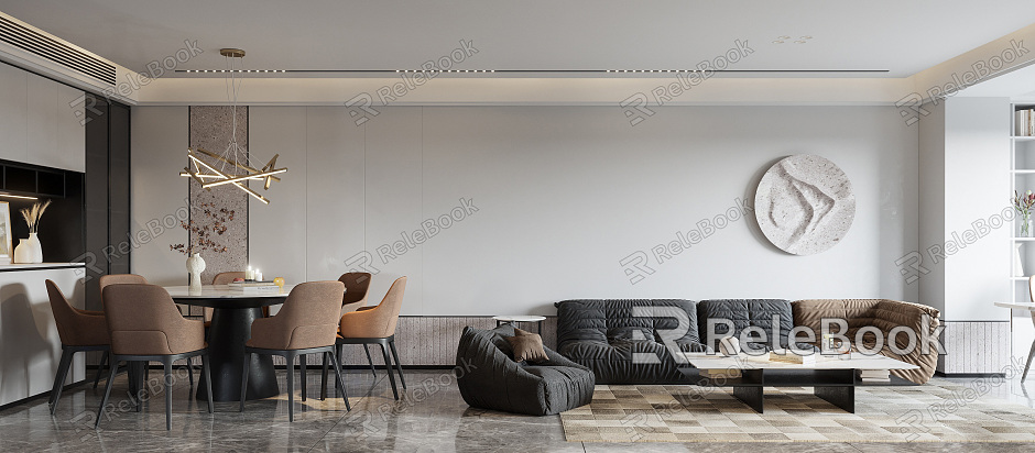 Modern Guest Restaurant Minimalist Home Guest Restaurant Sofa TV Background Model Wall Sofa Coffee Table Dining Table and Chair Combination Closed Sideboard Wall Decoration model