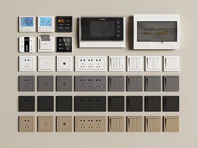 Modern Smart Switch Panels In Various Colors With Different Designs And Sockets 3d model