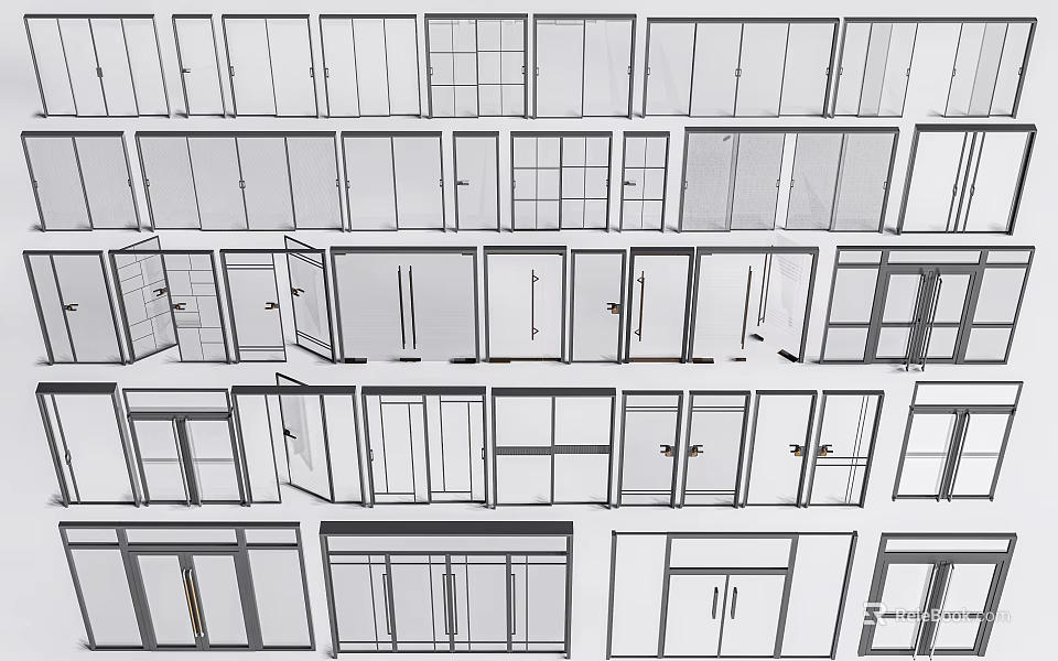 Assorted Modern Doors and Windows with Different Design Styles and Types 3d model