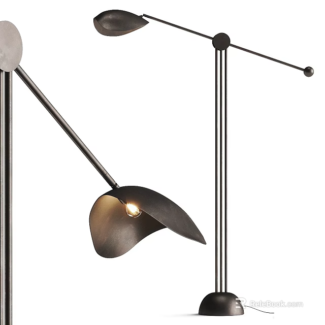 Modern Contemporary Floor Lamp With Adjustable Metal Arm And Curved Shade 3d model 