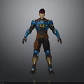 3D Sci Fi Game Character With Red Hair Blue Armor And Brown Details