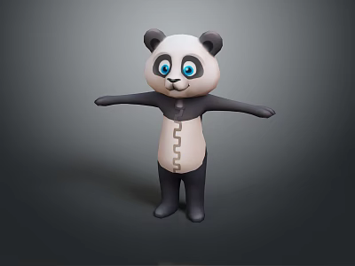 3D Cartoon Panda Character With Blue Eyes Open Arms Button Belly Design For Game 3d model