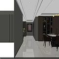 Elegant Modern Dining Living Room Interior With Wooden Cabinets Dining Table Chairs And Pendant Light