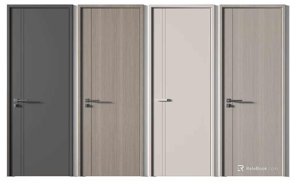 Modern Hinged Doors With Various Colors And Wood Grain Finishes For Home Interiors 3d model 