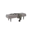 Modern Tufted Beige Velvet Bench With Black Wooden Legs And Striped Throw
