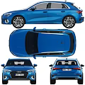 Blue Audi A3 Hatchback Front And Rear Views 3d model